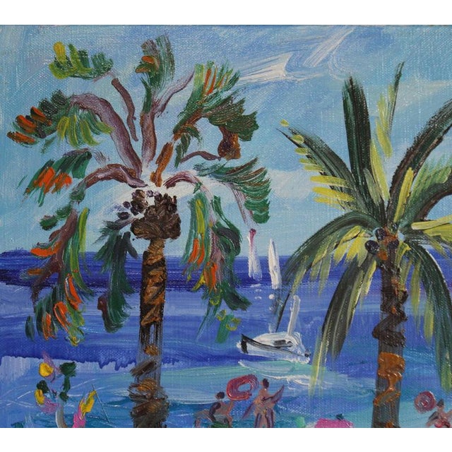 Yvon Grac, The Cros Dei Pin Beach at St. Jean Cap Ferrat, 1990s, Oil Painting on Canvas, Framed For Sale - Image 6 of 18