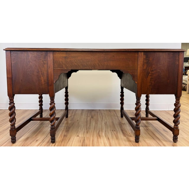 Early 20th Century Antique Johnson-Handley-Johnson Co Jacobean Style Barley Twist Turned Wood Desk For Sale - Image 5 of 13