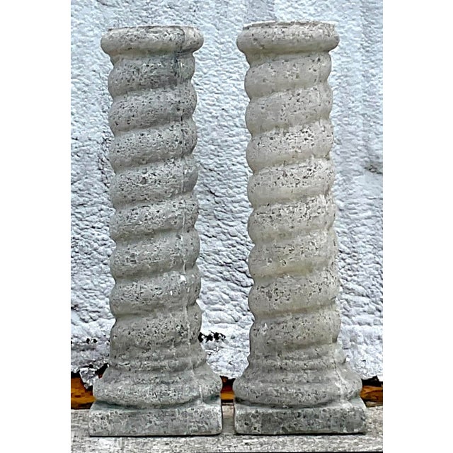 Dove Gray Vintage Regency Cast Concrete Spiral Columns - a Pair For Sale - Image 8 of 17