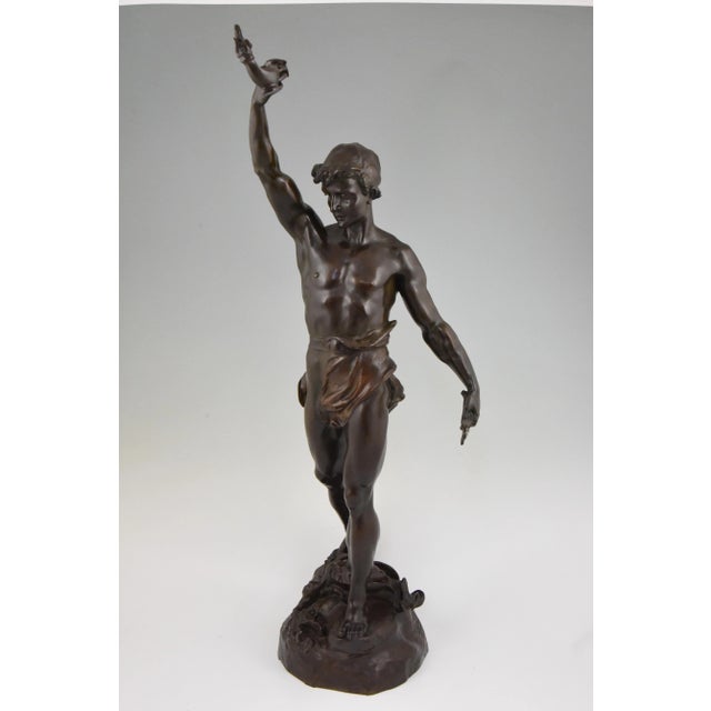 Ancient bronze sculpture of aladdin and the magic lamp by marcel debut. Impressive size. France ca. 1900 bronzes,...