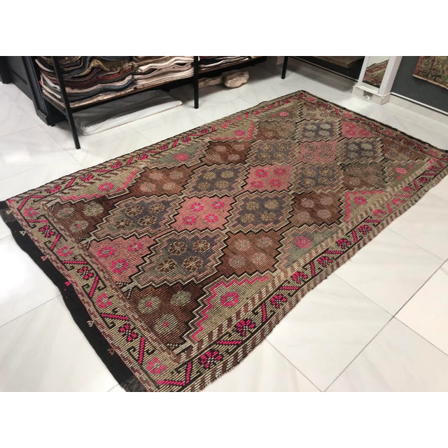 Art Deco 1960s Vintage Turkish Tribal Kilim Rug- 5′9″ × 10′2″ For Sale - Image 3 of 11