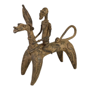 Vintage African Nobility Dogon Bronze Horseman Sculpture 12" H Mali