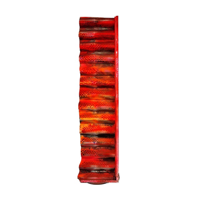 Vintage metal sculpture with round iron base. Painted with a series of overlayed colors. Title:Pixelated /Tower Best...
