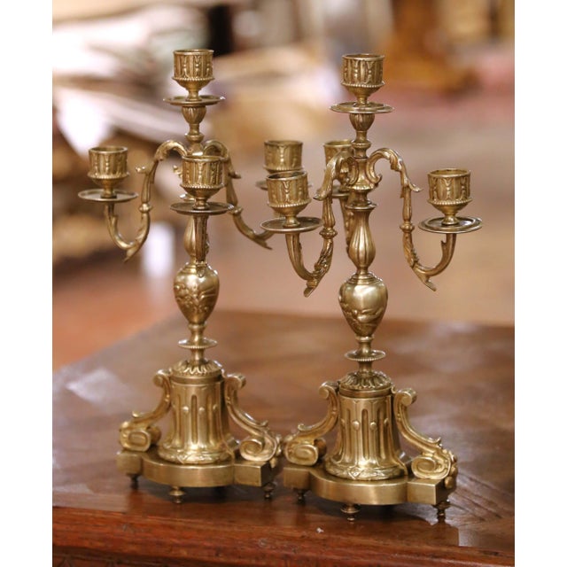 Pair of 19th Century French Louis XVI Style Bronze Four-Light Candelabras For Sale - Image 11 of 12