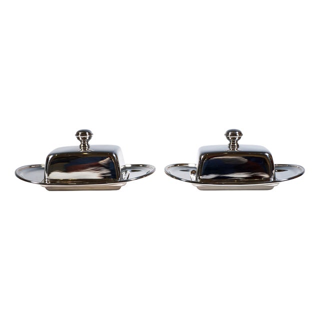 20th Century Silver Table Dishes with Glass Inserts attributed to Emil Hermann, Germany, Set of 2 For Sale