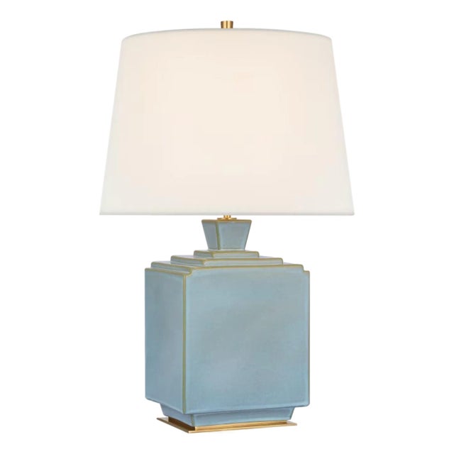 Thomas O'Brien by Visual Comfort Signature Meurice 27" Table Lamp in Silk Blue with Linen Shade For Sale