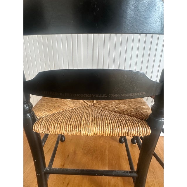 Early 21st Century Pair Hitchcock Ladderback Chairs With Rush Seats For Sale - Image 5 of 7