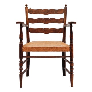 Mid-Century Modern Hand-Carved Wooden Armchair, 1950s For Sale