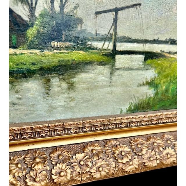 Textile Antique European Pastoral Landscape Oil on Canvas, Signed by Artist For Sale - Image 7 of 11