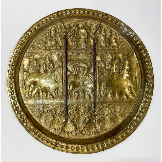 Mid 20th Century Vintage Egyptian Style Brass Tray With Elephant Caravan Motif For Sale - Image 5 of 6