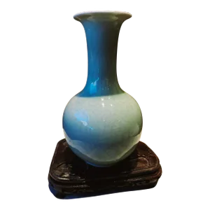 1954 Chinese Jingdezhen Celadon-Glazed Vase With Dark Engraved Floral Pattern