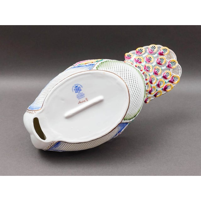 Ceramic Mid 20th Century Moga Romania Hand Painted Porcelain Large Peacock Centerpiece Bowl For Sale - Image 7 of 8