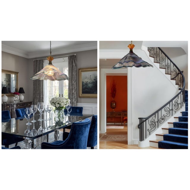 Vintage Hand Blown Multicolor Tiered Abstract Jellfish Art Glass Pendant Light For Sale - Image 15 of 18