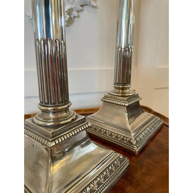 Antique Silver Plated Corinthian Candlesticks, Set of 2 For Sale - Image 5 of 9