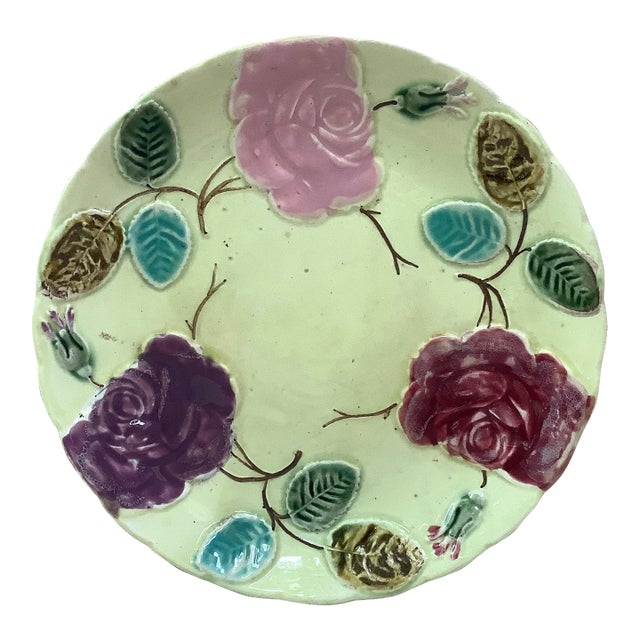 Late 19th Century Saint Amand Majolica Roses Plate For Sale