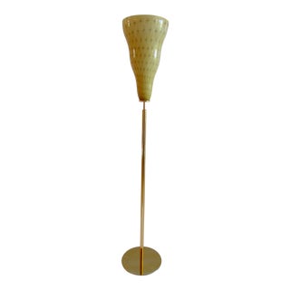 Vintage C1970's Mid-Century Venini Attr. Italian Murano & Brass Floor Lamp For Sale