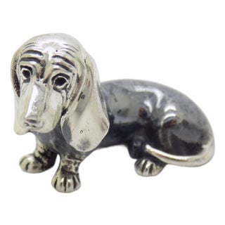 Vintage Italian Genuine Silver Dachshund Figurine by Saturno, 1980s For Sale