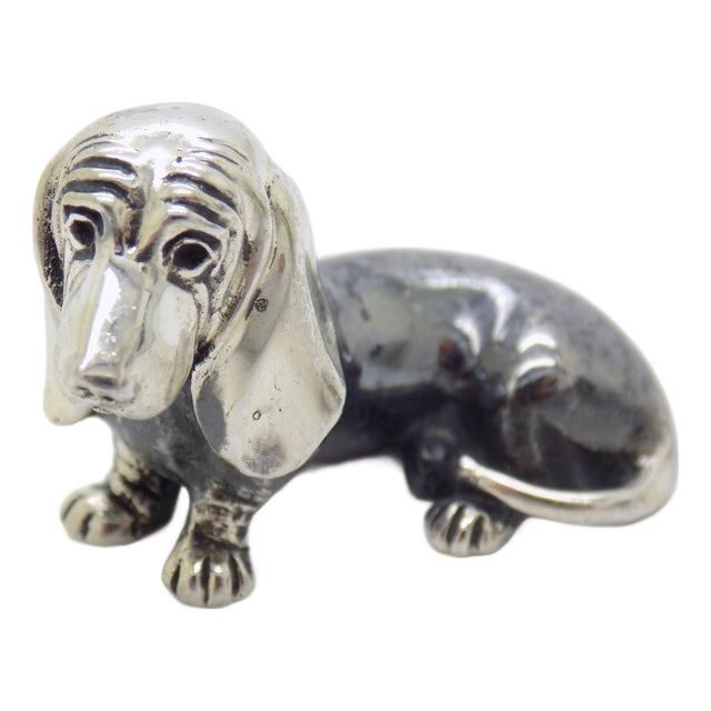 Vintage Italian Genuine Silver Dachshund Figurine by Saturno, 1980s For Sale