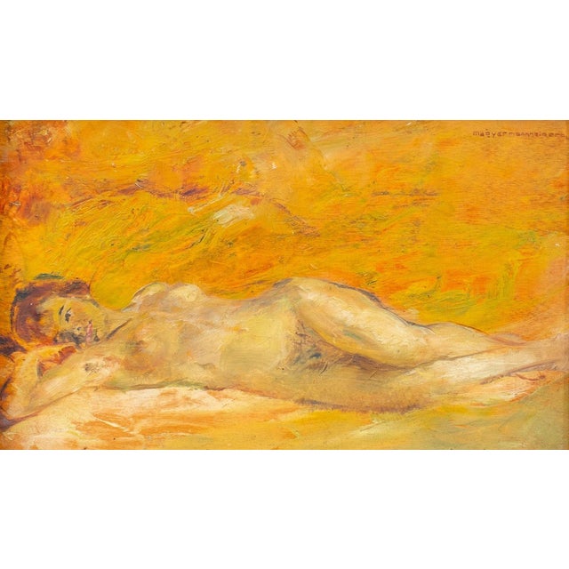 Gusztav Magyar-Mannheimer (Hungarian, 1859-1937), Reclining Nude Woman, Oil on Panel, signed upper right, inscribed...