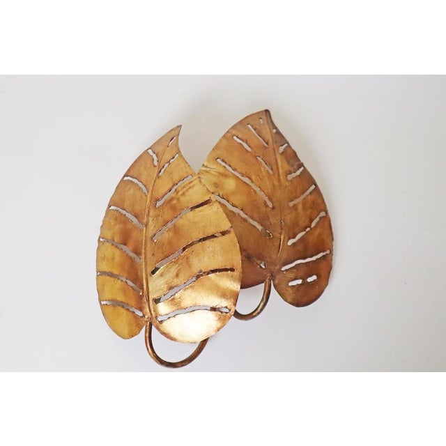 Gilt Monstera Wall Lamp with Double Leaf from Maison Jansen, France, 1970s For Sale - Image 10 of 15