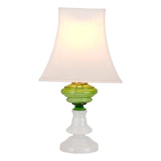 Table Lamp in Green and White Opaline Glass with Brass Details, 1880s For Sale