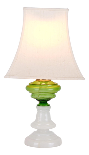 Table Lamp in Green and White Opaline Glass with Brass Details, 1880s