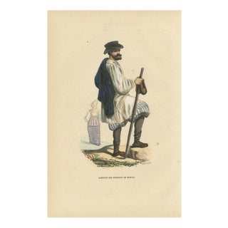 Duverger after Auguste Wahlen, Peasant from the Environs of Moscow, 1845, Hand-Coloured Lithograph on Paper For Sale
