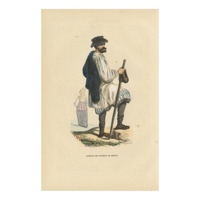Duverger after Auguste Wahlen, Peasant from the Environs of Moscow, 1845, Hand-Coloured Lithograph on Paper For Sale