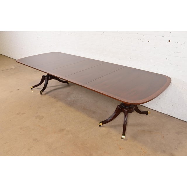 Baker Furniture Georgian Banded Mahogany Double Pedestal Extension Dining Table, Newly Refinished For Sale - Image 13 of 13