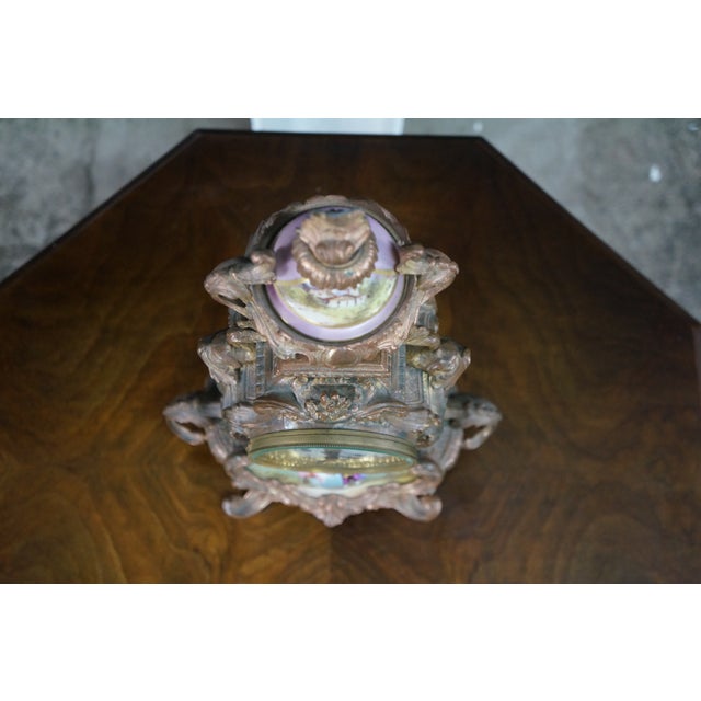 Antique French Louis XV Rococo Sèvres Style Hand Painted Porcelain Mantel Clock For Sale - Image 4 of 18