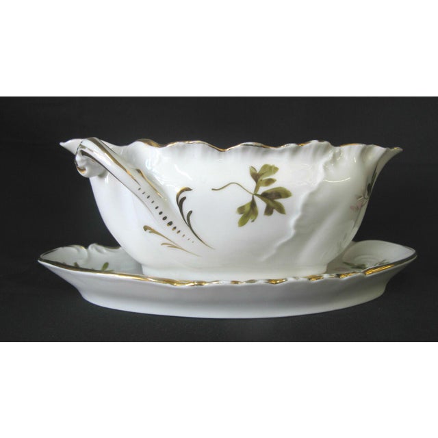 Stunning Rosenthal Louis XIV fine China gravy boat in white with hand painted white, subtle pink, and green flower design...