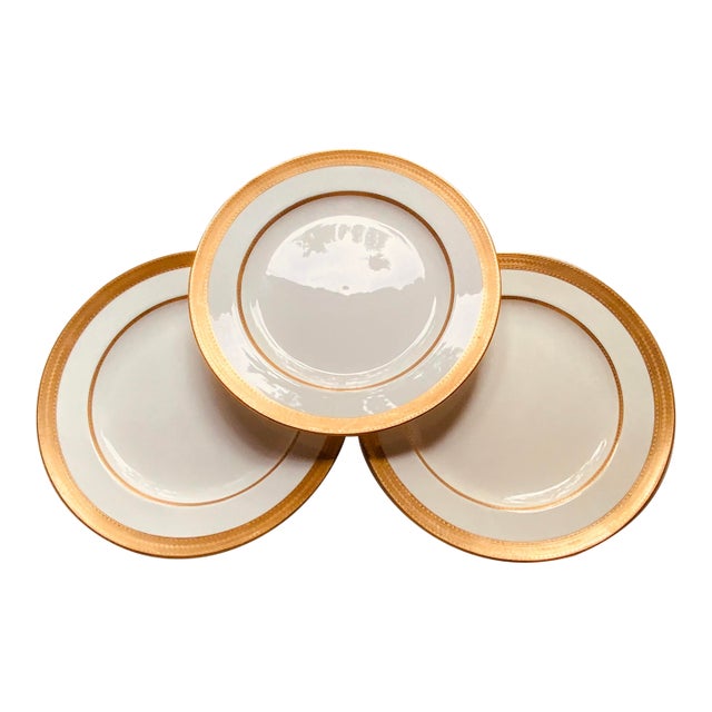 Minton for Tiffany & Co. Bone China Dinner Plates, Raised Gold Gadroon Border, Set of 3 | C. 1904 For Sale