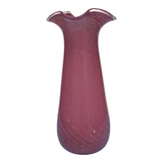 Art Glass Pink Wispy White Ruffled Bullicante Vase For Sale