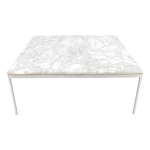 Solid Stainless Steel Marble Top 42x42 Square Mid Century Modern Coffee Table For Sale
