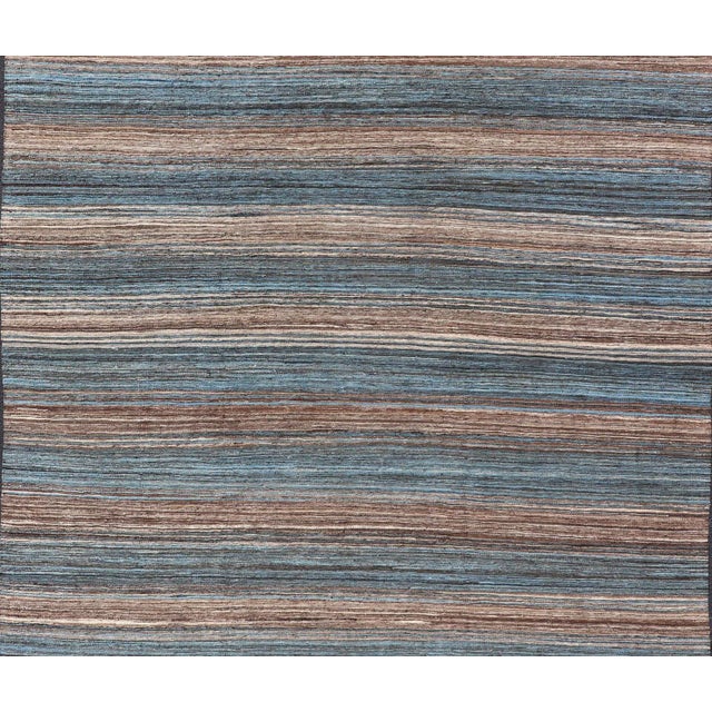 Contemporary Brown and Blue Flat-Weave Hand Woven Kilim by Keivan Woven Arts, 9x12'4 For Sale - Image 3 of 13