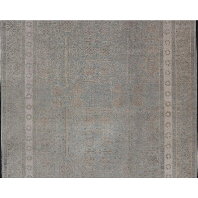 Traditional Afghan Khotan Rug With Geometric Design in Shades of Light Blue and Taupe For Sale - Image 3 of 12