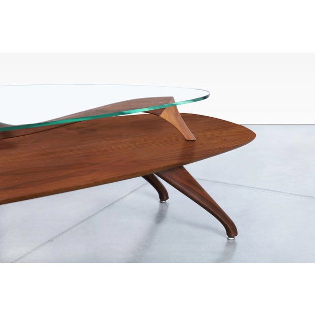 Mid-Century Modern Sculptural Walnut and Glass Coffee Table After Vladimir Kagan For Sale - Image 9 of 12
