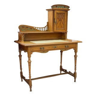 Art Nouveau Writing Desk with Floral Painting, 1910s For Sale