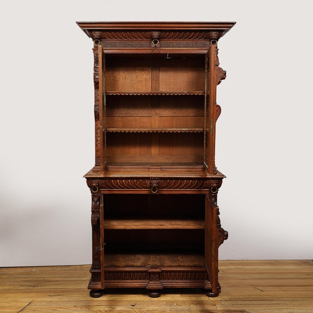 Wood Antique Jacobean Carved Oak Cabinet For Sale - Image 7 of 12
