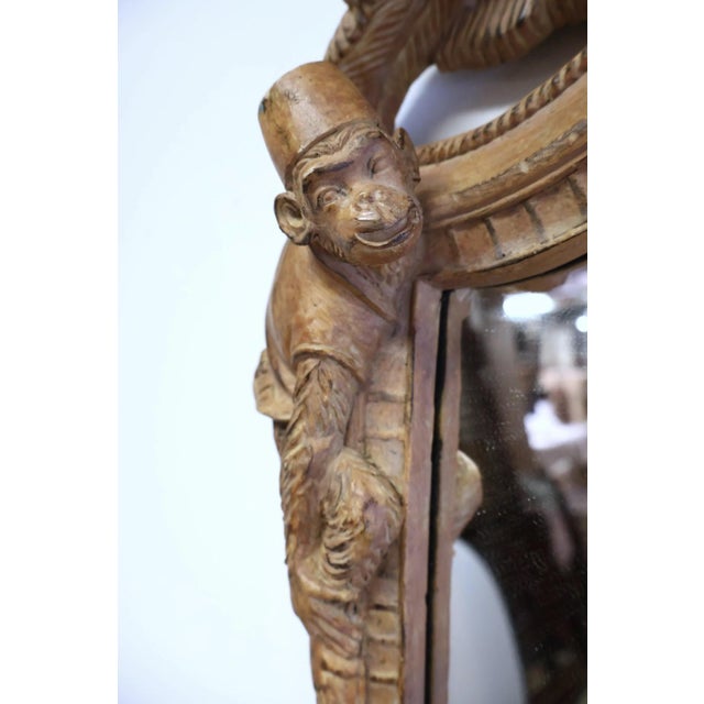 1980s 1980s Carved Wood Monkey & Palm Frond Wall Mirror For Sale - Image 5 of 8