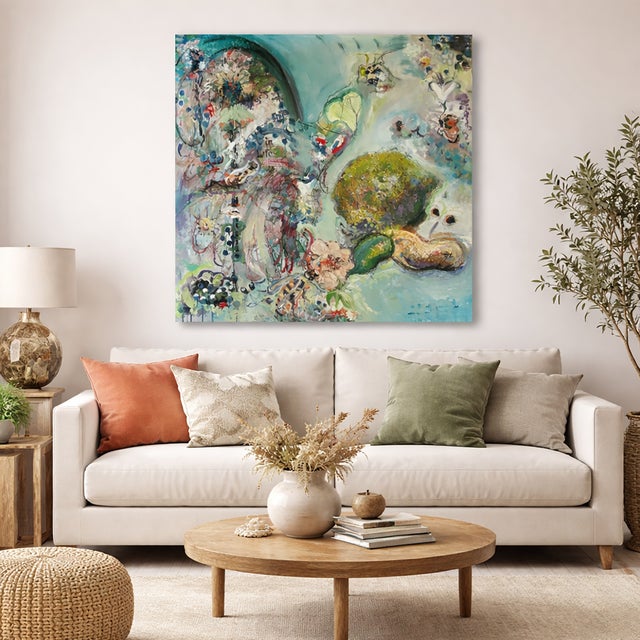 35”x35”x2”, oil painting on wood panel. Abstract Art. The edges are painted, no need for a frame. Ready to hang. This...
