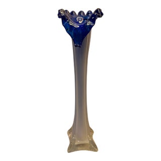 Mid Century Glass Vase With Colbert Blue Jack in the Pulpit For Sale
