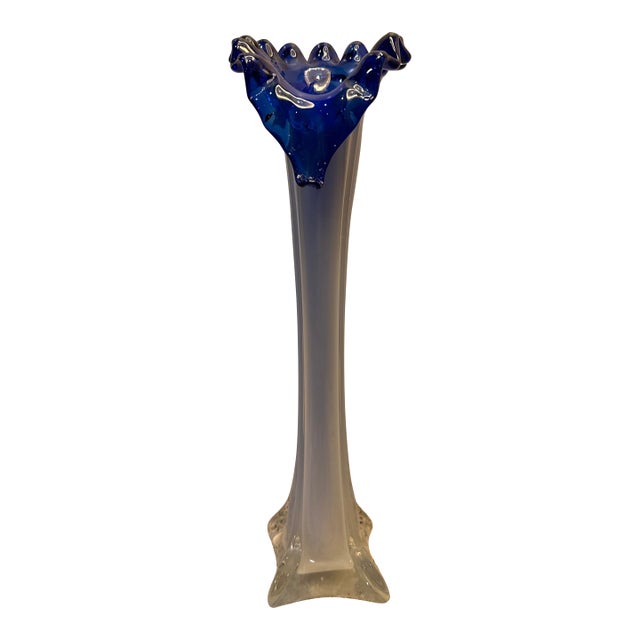 Mid Century Glass Vase With Colbert Blue Jack in the Pulpit For Sale