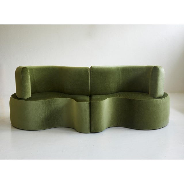 Verner Panton Cloverleaf Sofa in Prada Green Velvet by Verner Panton for Verpan, Denmark, 2000s, Set of 2 For Sale - Image 4 of 13