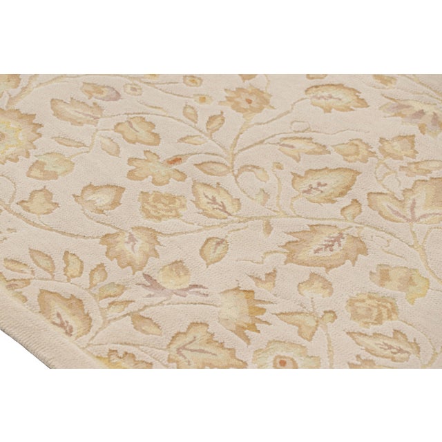 Rug & Kilim’s Tudor Style Rug in White With Beige-Brown Floral Patterns For Sale In New York - Image 6 of 8