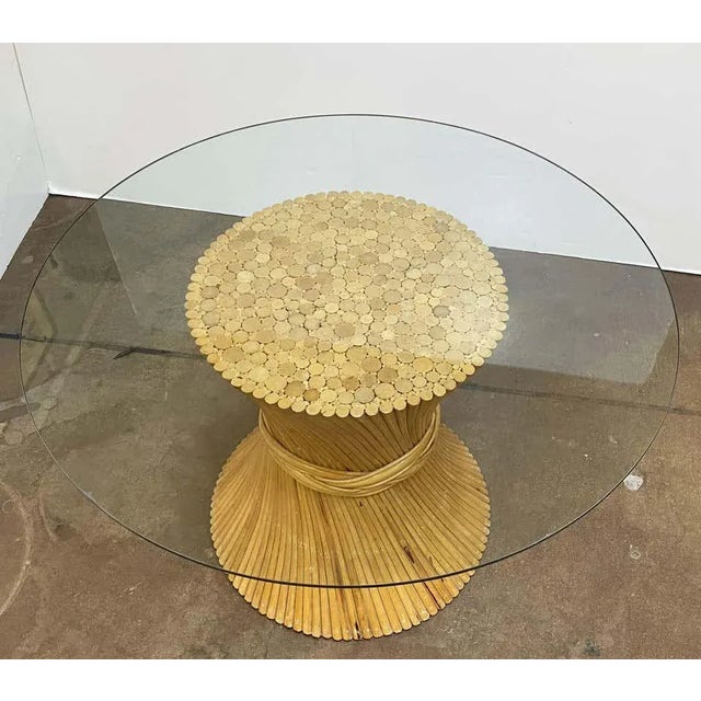 Rattan Round or Center Table With Glass Top (Dia 47 1/2) - Attributed to McGuire For Sale - Image 11 of 13