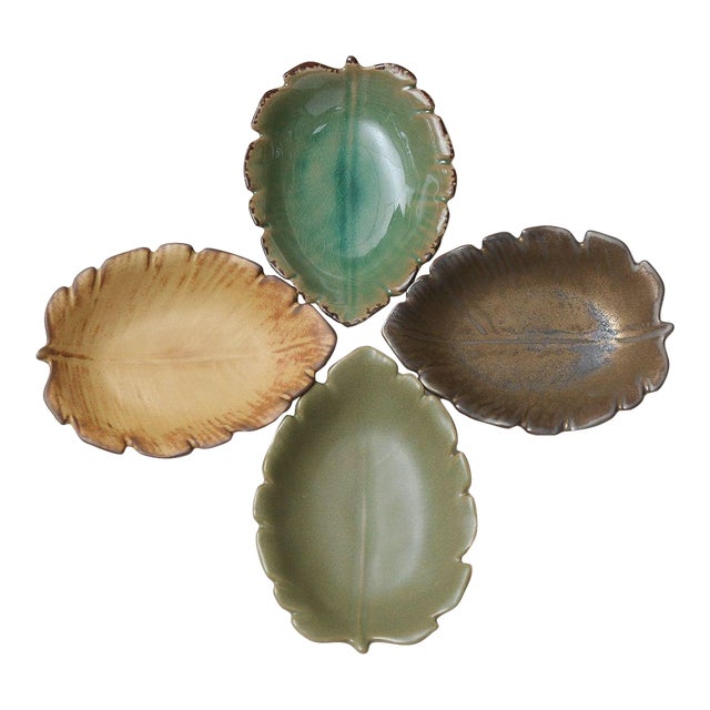 Japanese Kiln-Transmuted Leaf-Pattern Ceramic Small Dish - Set of 4 For Sale