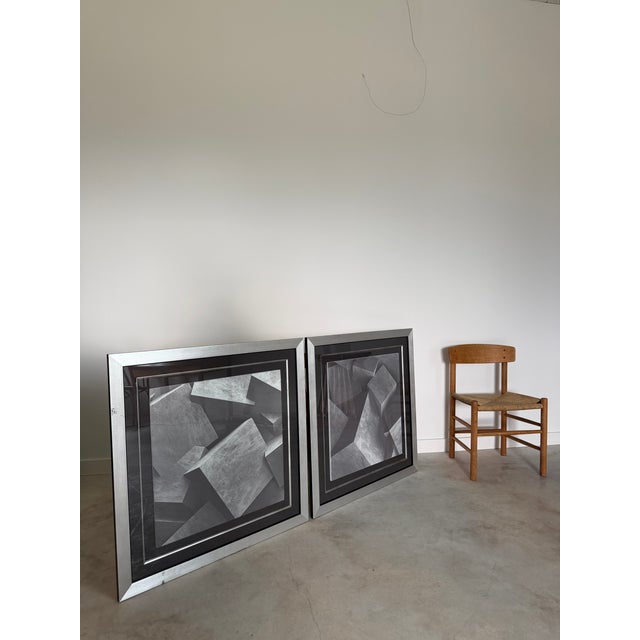 Contemporary Pair Minimalist Felt Textile Art in Vintage Metal Trim Frames Monochromatic For Sale - Image 3 of 15