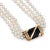 Cartier Mid 20th Century Vintage Cartier Cultured Pearl Necklace Triple Strand 6mm 18k Gold Onyx Clasp For Sale - Image 4 of 4
