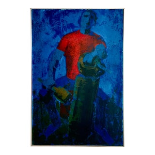 Original Abstract Expressionist Oil on Board Painting, ‘Woodcarver’, Unsigned For Sale